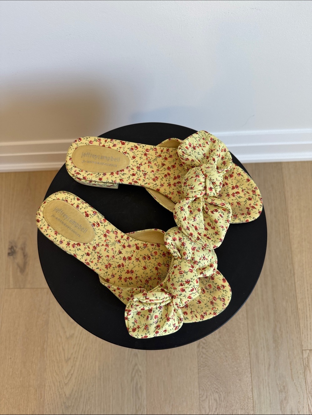 Jeffrey Campbell Yellow Floral Bow Slide Sandals - Picture 2 of 4
